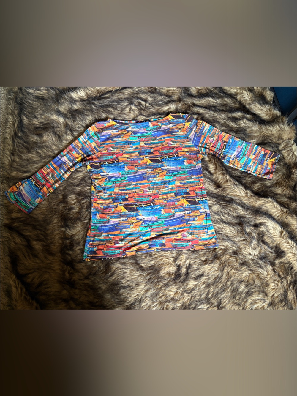 Peck & Peck Y2K Multicolor 3/4 Sleeve Striped Boat Print Top Size Large